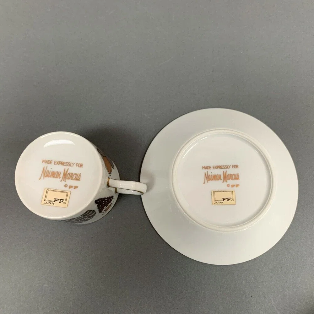 Neiman Marcus by Fitz and Floyd‎ FF Gold Trim Brown Shells Tea Cup & Saucer